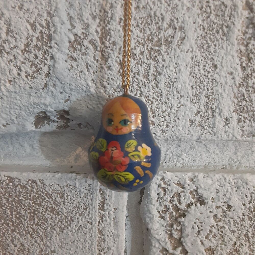 Russian Marushka Doll Necklace Handpainted Whimsical Unique